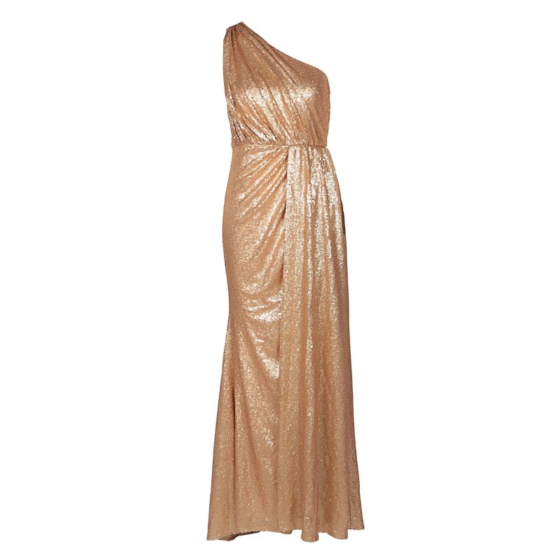 Saskia Sequin Long Evening Dress In Gold Dress 2 Party Wolf & Badger
