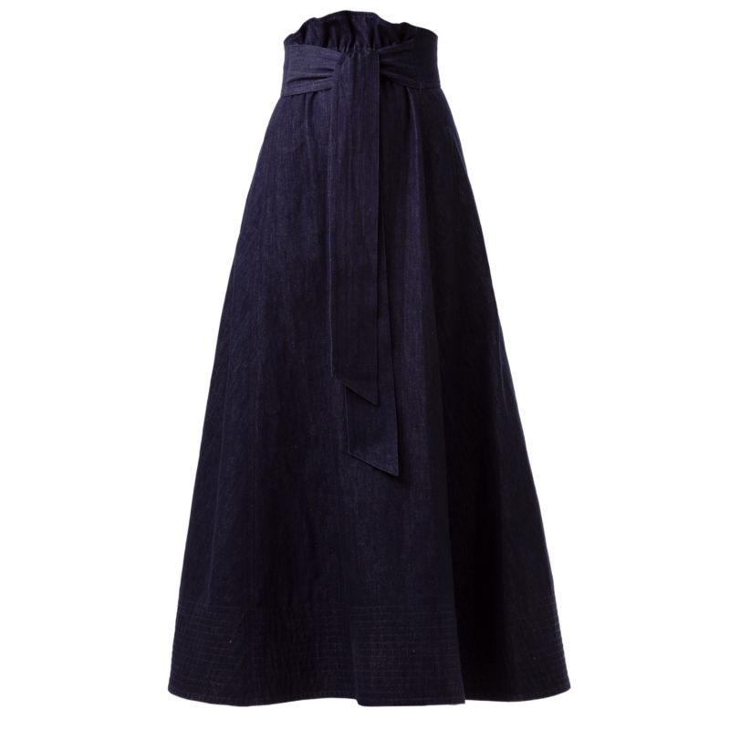 Dark Blue Denim Long Skirt With Belt image