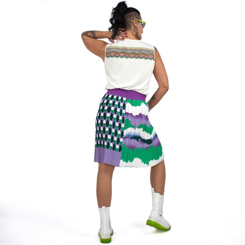 Knee-Length Pleated Skirt With Wavey & Polka Dot Print image