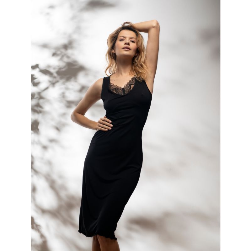 Sleeveless Nightdress Viscose & French Leavers Lace image