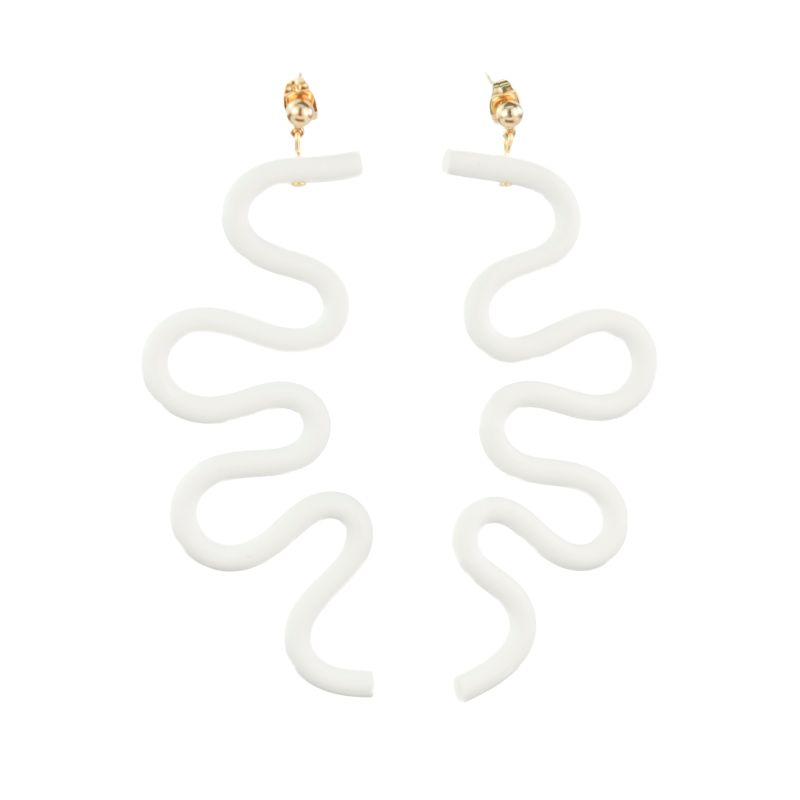 Small Tube Squiggles Dangly Earrings In White image