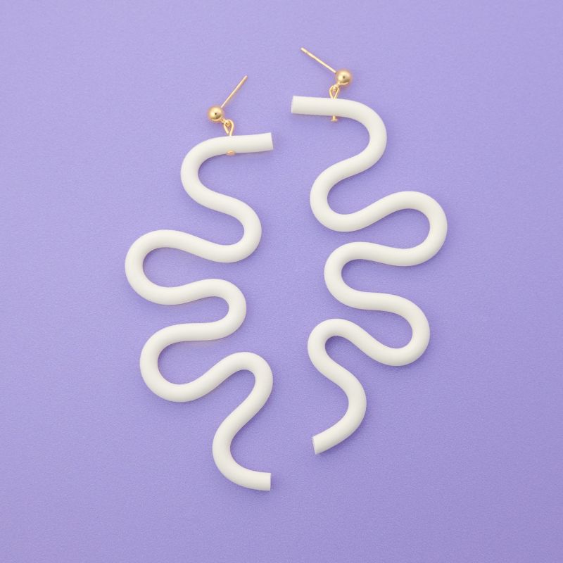 Small Tube Squiggles Dangly Earrings In White image