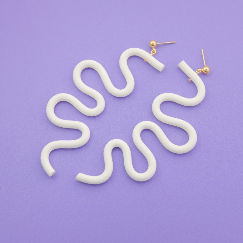 Small Tube Squiggles Dangly Earrings In White image