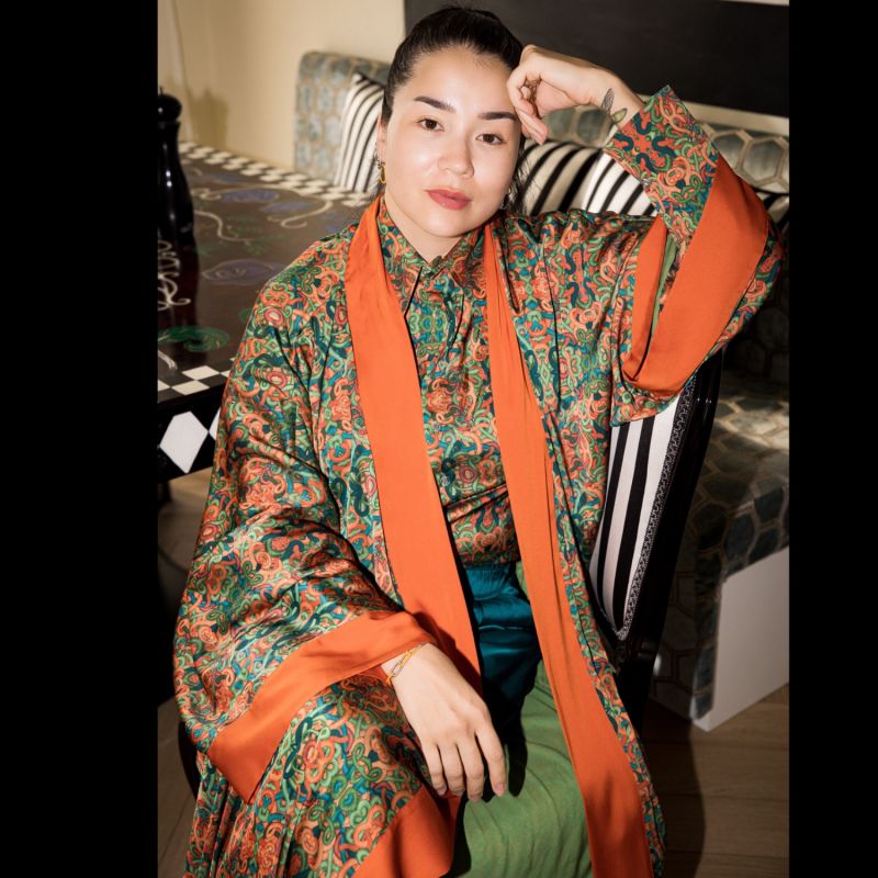 Snakes Print Satin Kaftan Abaya Janara Jones Wolf & Badger