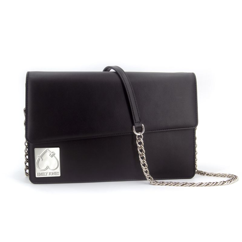 Pearl Black Soft Double Flap Crossbody Bag/ Nickel Hardware image