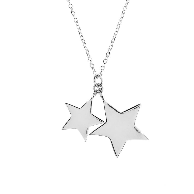 Cosmic Double Star Pendant Necklace - Silver image