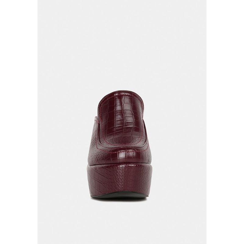 Bauhaus Burgundy Croc Pattern Heeled Platform Mules image