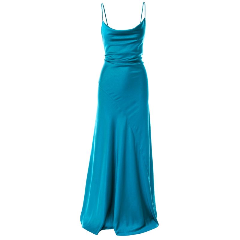 Tulum Cowl Neck Satin Maxi Dress In Turquoise | ROSERRY | Wolf & Badger