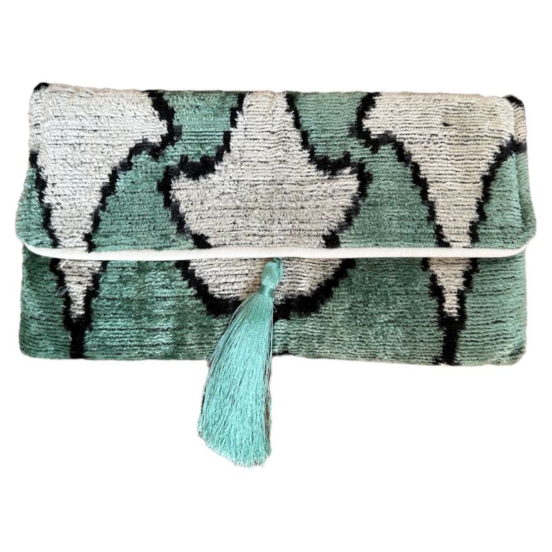 Soft Green Velvet Ikat Clutch image