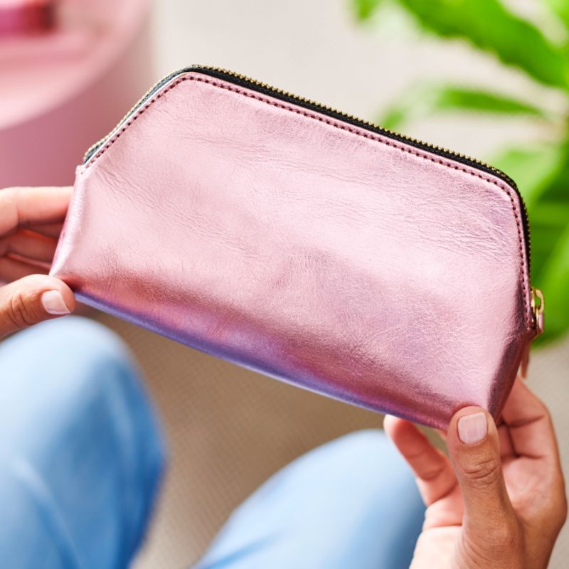 Solar Metallic Pink Leather Make-Up Bag image