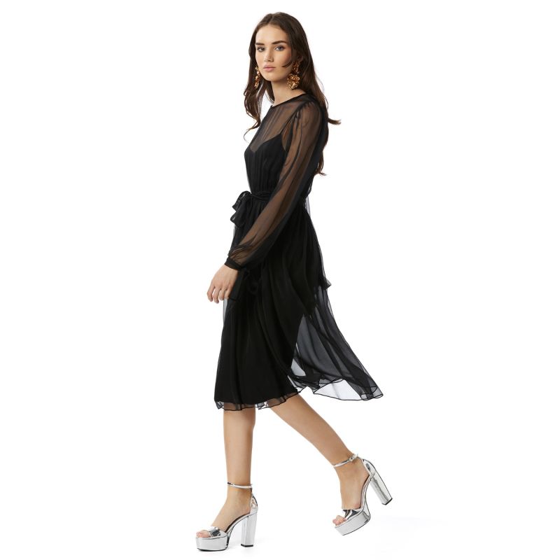 Solena Black Midi Silk Dress image