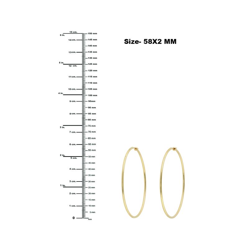 Solid 18K Yellow Gold Simple Long Hoop Earrings Handmade Jewelry image