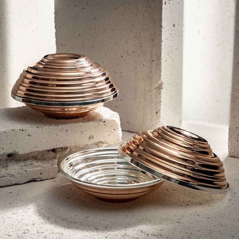 Serrated Pure Copper Bowl Set Bottom + Lid · Handmade Copper  Bowl Set image