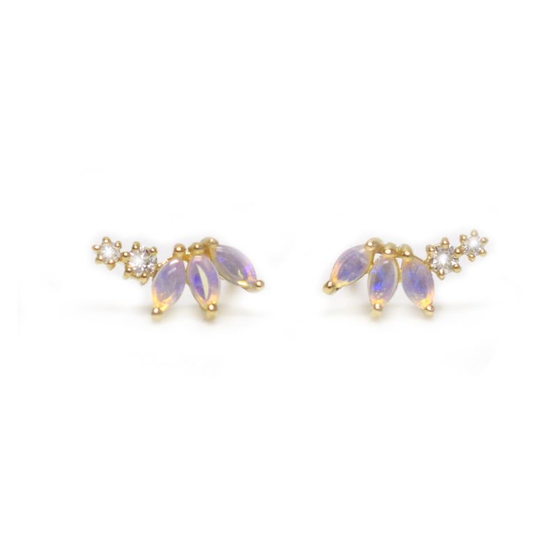 Solid Gold Opal & Diamond Twinkling Lotus Studs image