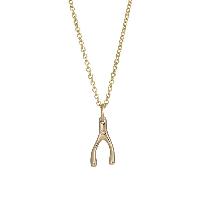 Solid Gold Wishbone Necklace With Diamond image