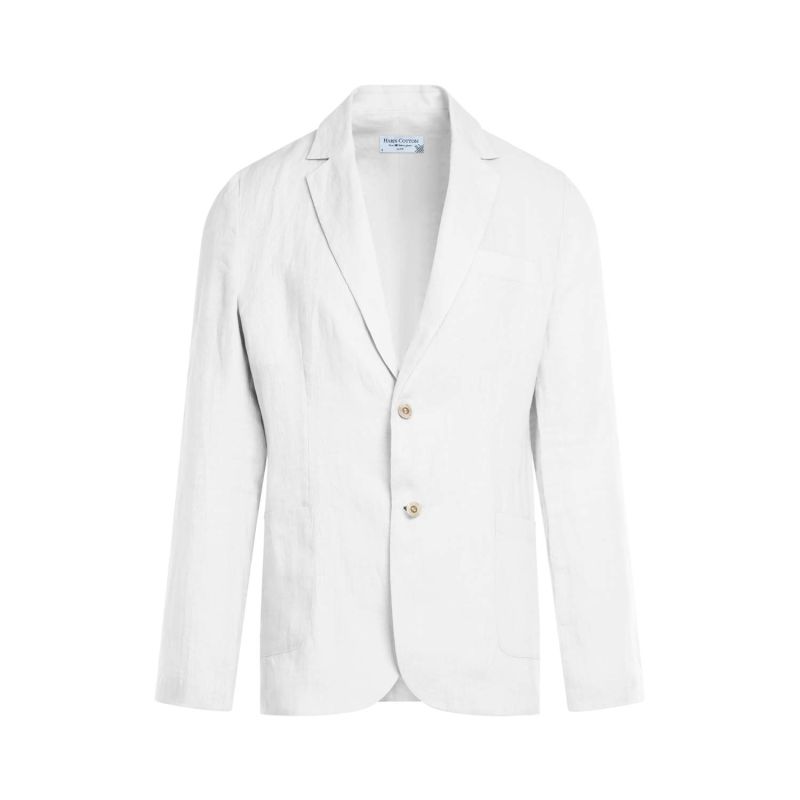 Solid Lapel Neck Linen Blazer-White image