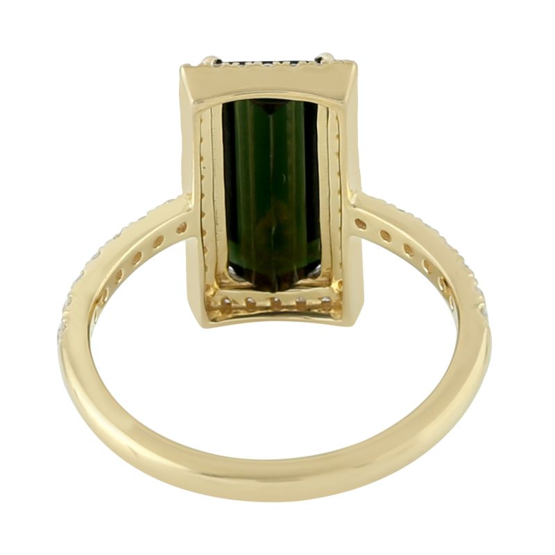 18K Solid Yellow Gold With Pave Diamond & Baguette Tourmaline Cocktail Ring image