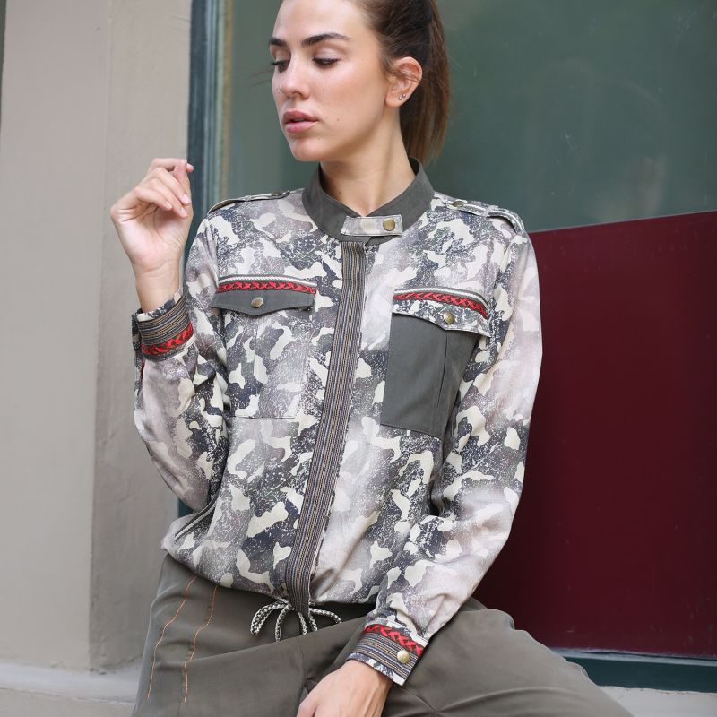 Camo Print Viscose Bomber Jacket image