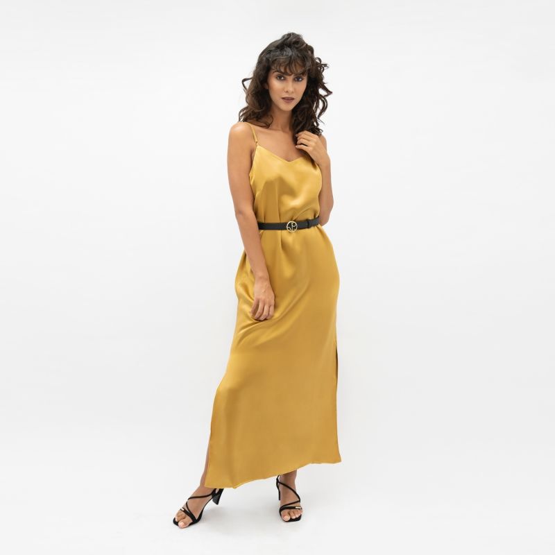 Calabar Silk Slip Dress In Yellow Mimosa image