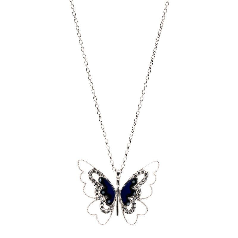 Spiritual Transformation Blue Butterfly Necklace Ebru Jewelry Wolf