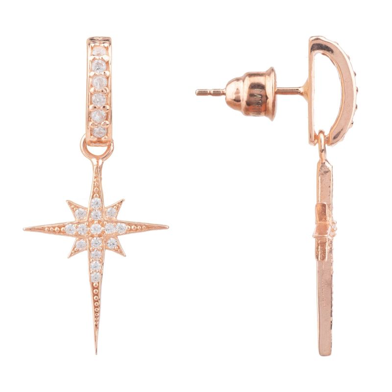 North Star Burst Small Drop Earrings Rosegold image