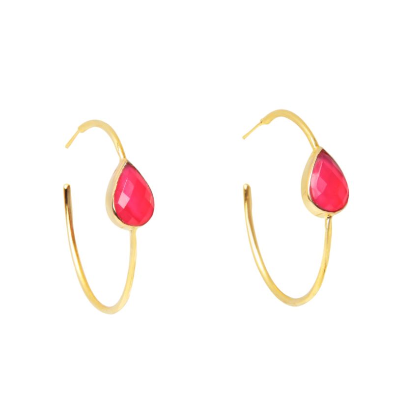 Spring Life Hot Pink Gemstone Hoop Earrings image