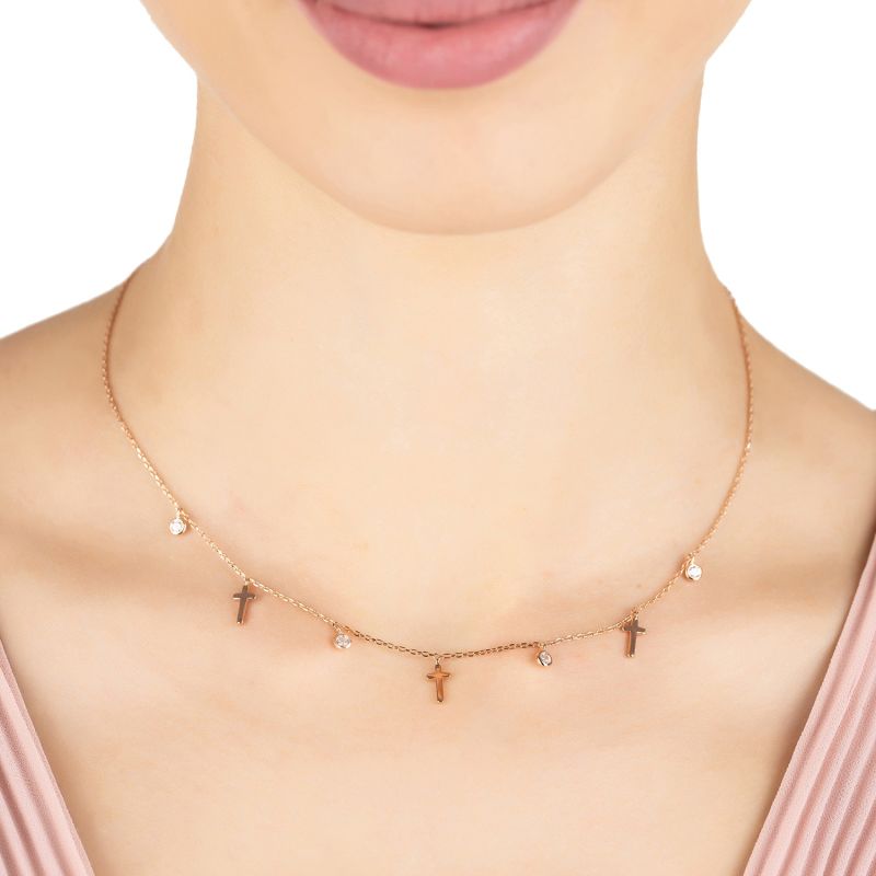 Crosses & Sparkles Choker Necklace Rosegold image