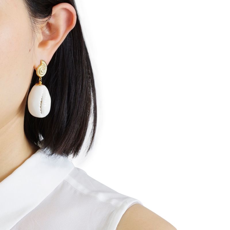 Porcelain Cowrie Shell Teardrop Earrings image