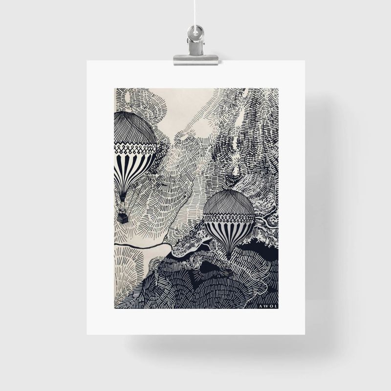 The Dreamer Illustration Art Print: Air Balloon Adventures In The Sky image