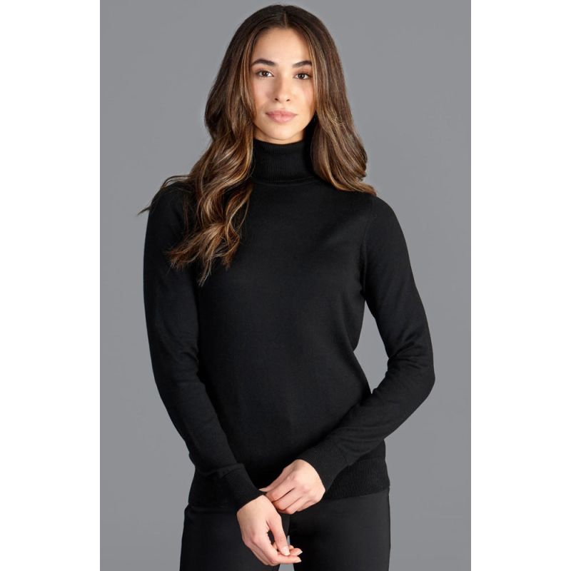 Women's Terri Ultra-Fine Cotton Roll Neck Long Sleeve Jumper - Black ...