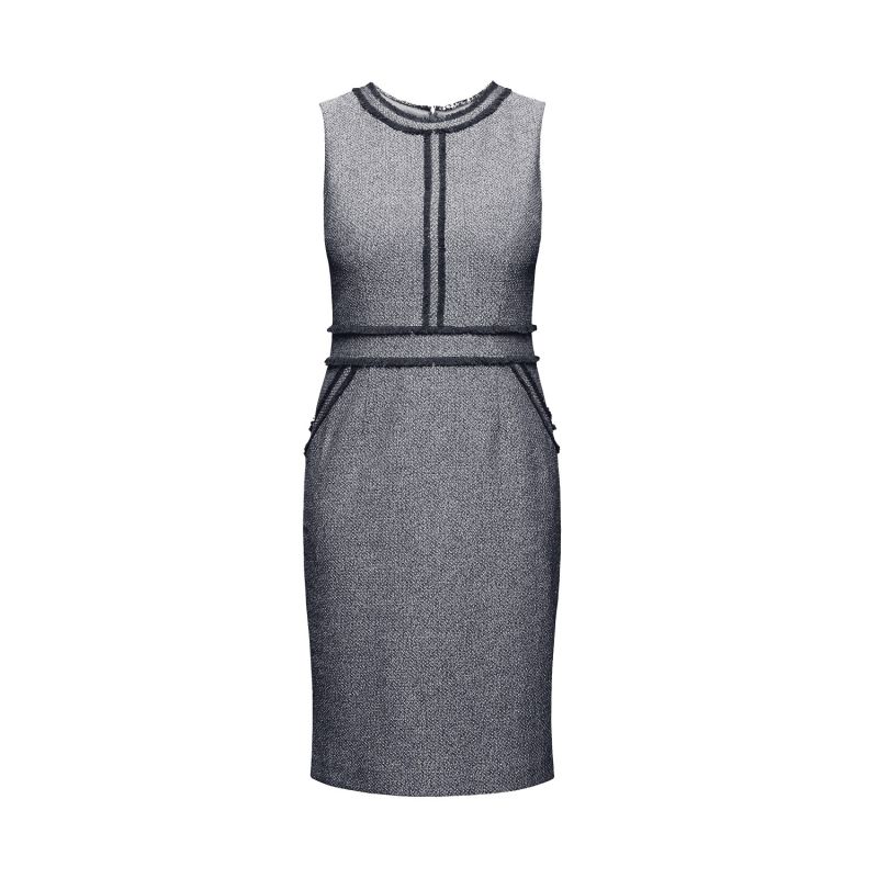 Eloise Navy Cotton Tweed Dress with Fringed Detail | Rumour London ...