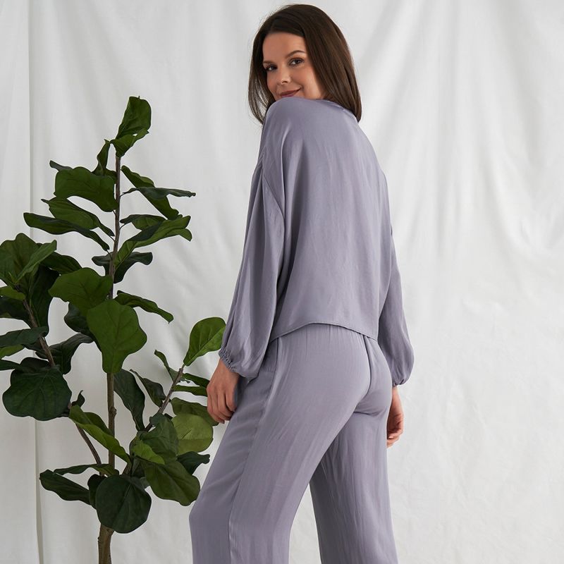 Satin Loungewear Set In Grey image