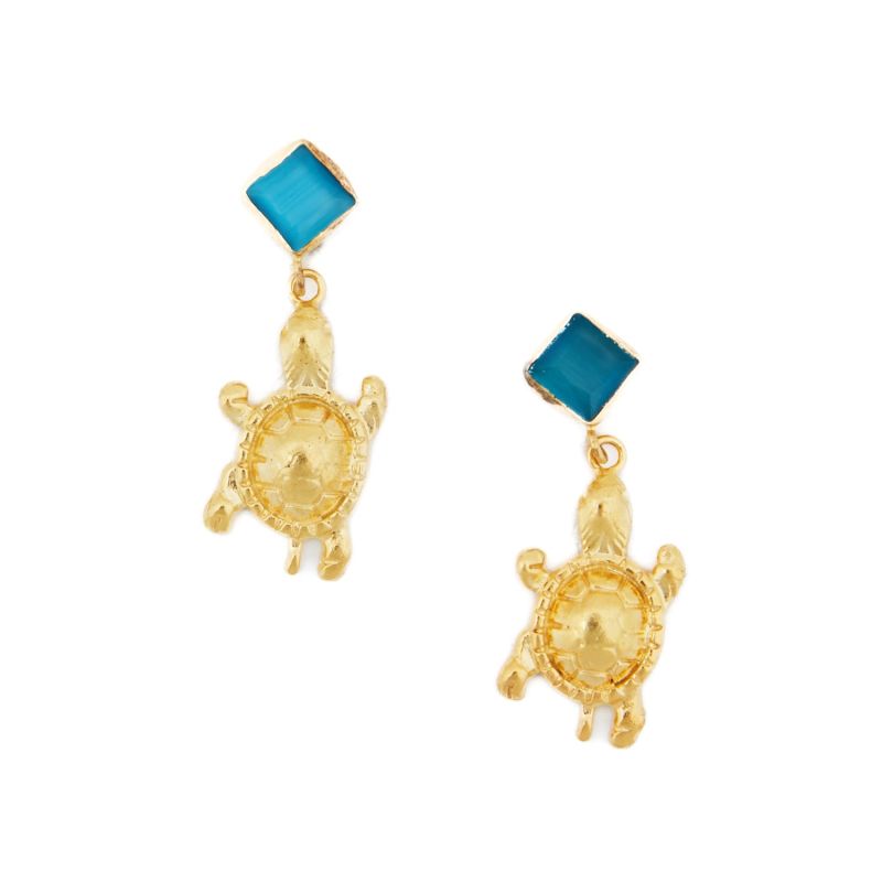 Square Sea Turtle Earrings Turquoise image