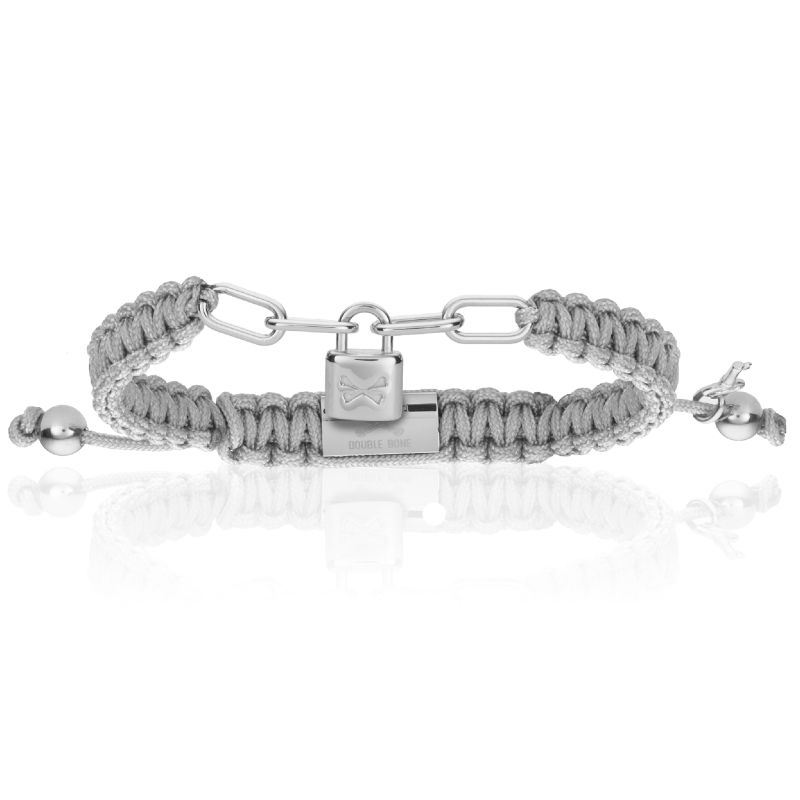 Silver Lock With Grey Polyester Bracelet Unisex image