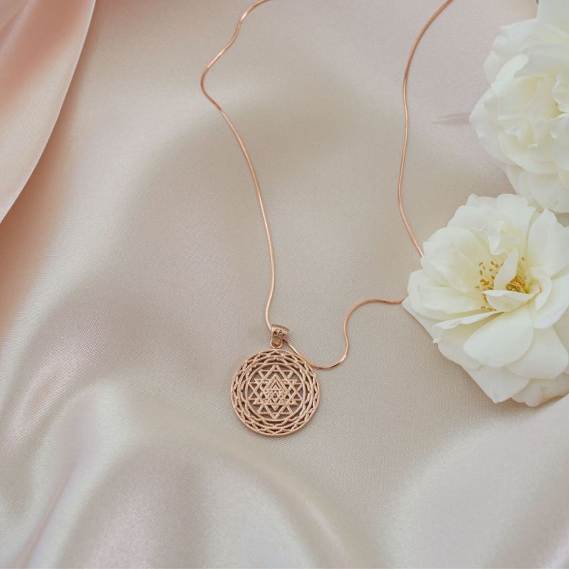 Full Sri Yantra Necklace in 18K Rose and Yellow Gold - Sri Yantra