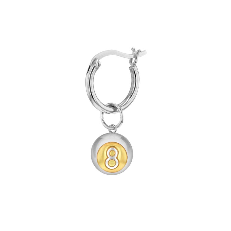 Sterling Silver & 18Kt Gold Plated 2 Tone Mini 8 Ball Charm On Silver Hoop image