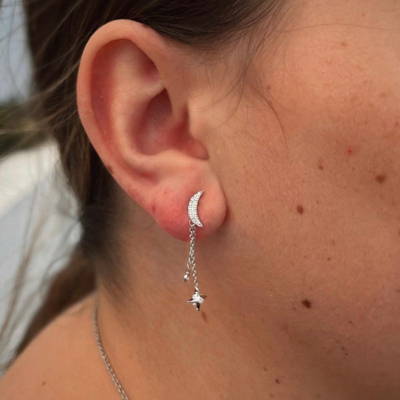 Moonlit Drop Star Earrings In Sterling Silver image