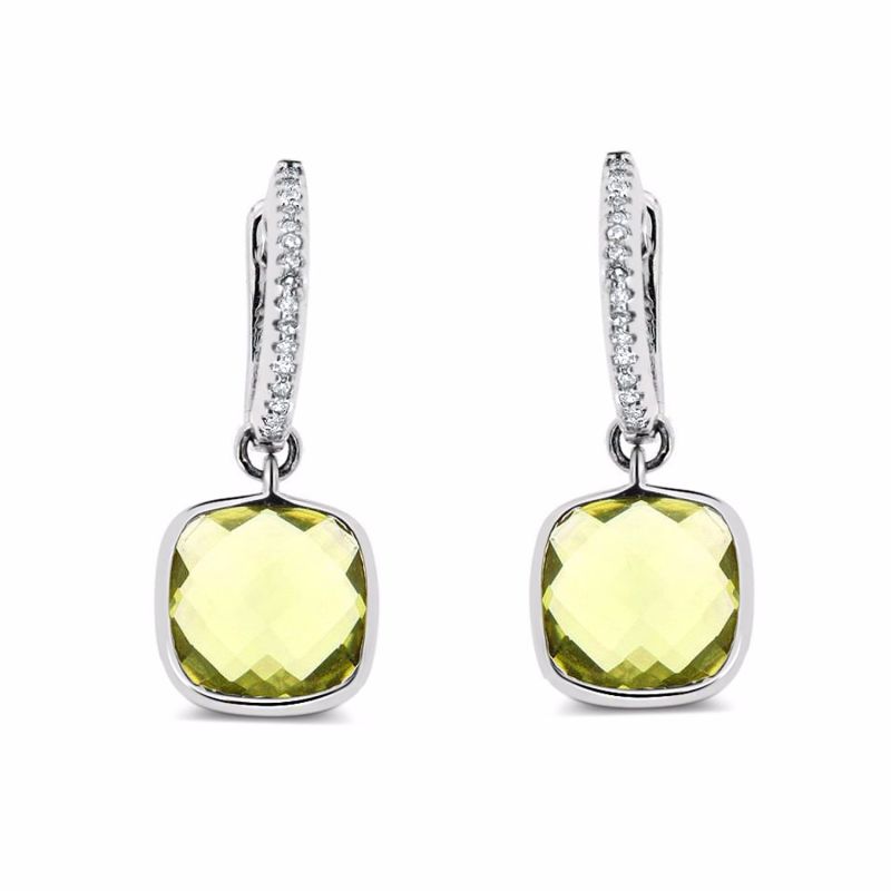 Cushion Drop Earrings 14k White Gold image