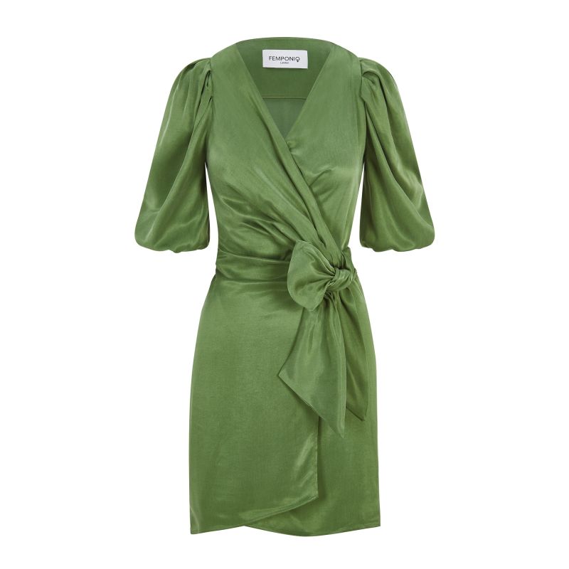 Draped Vegan-Cupro Wrap Dress - Avocado Green image