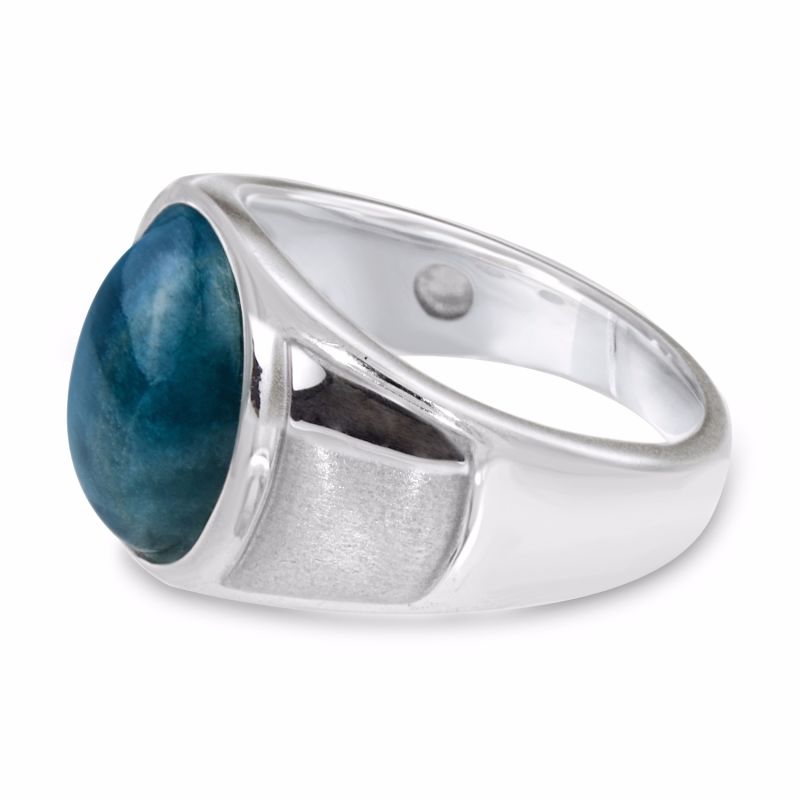 Dark Blue Apatite Stone Signet Ring In Sterling Silver image