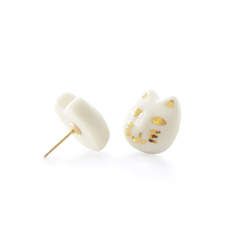 Porcelain Lucky Cat Stud Earrings image