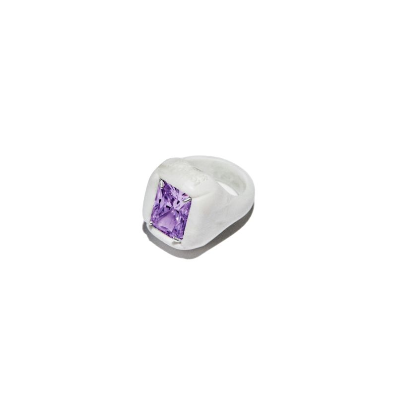 Recycled Plastic Purple Stone Ring White image