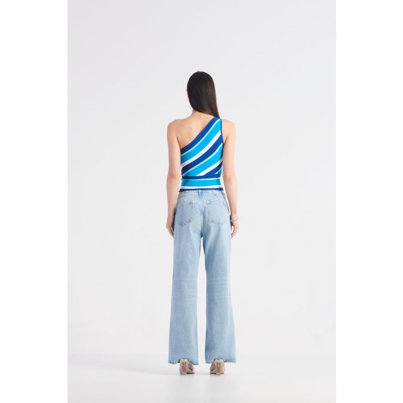 St Tropez One Shoulder Knit Tank - Mykonos Blue Stripe image