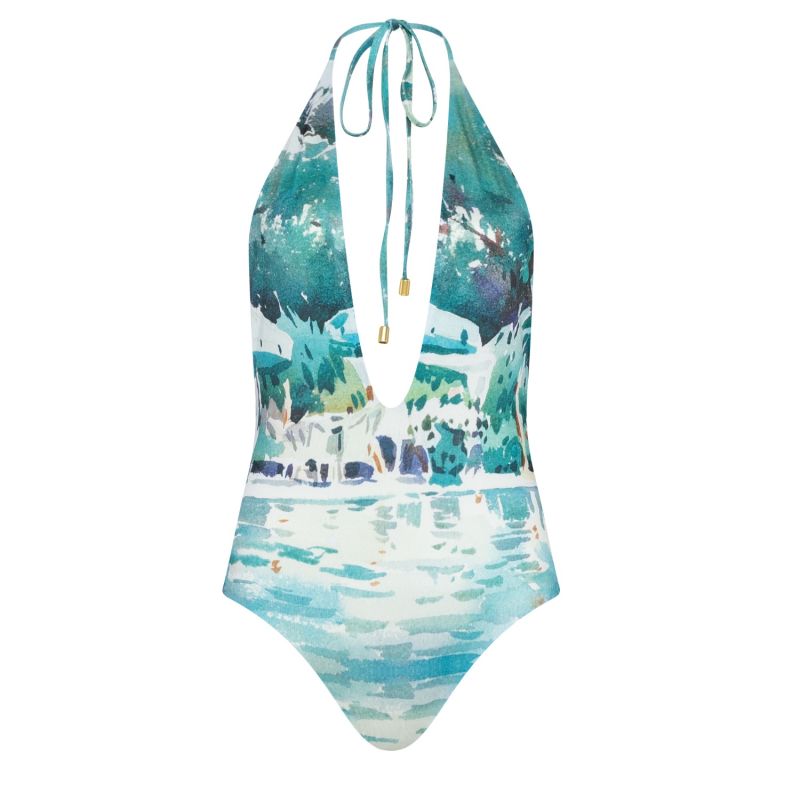 St Tropez Poolside Watercolour Halterneck Swimsuit - ECONYL® Regenerated Nylon image