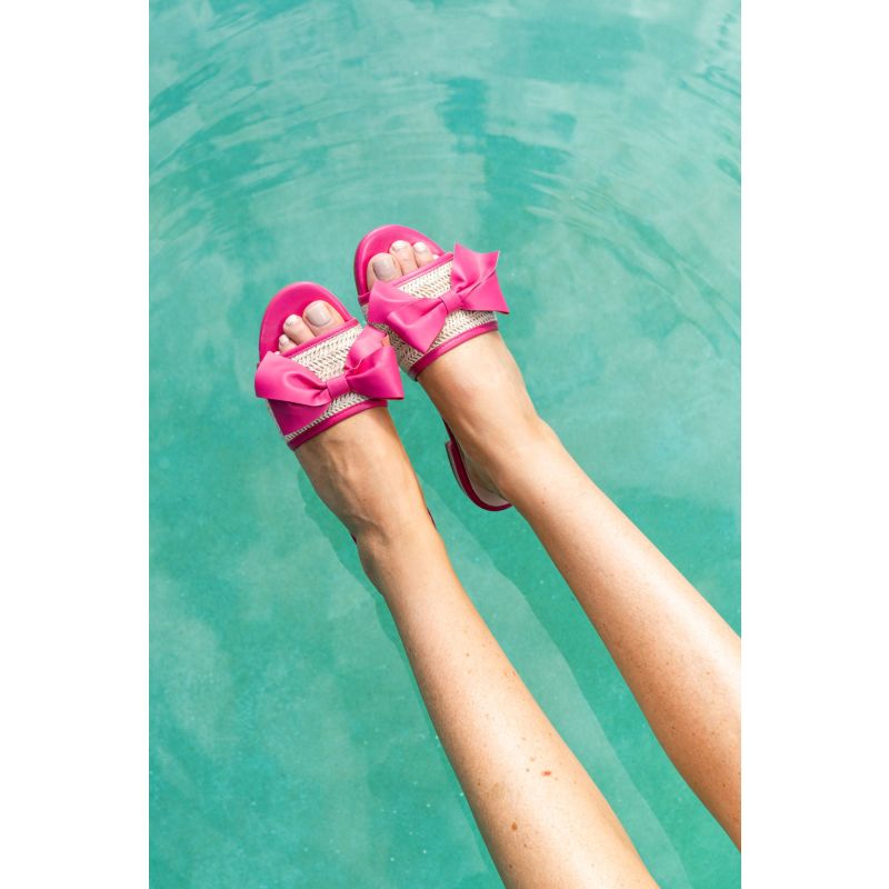 St. Tropez Raffia Slide Sandal Hot Pink image