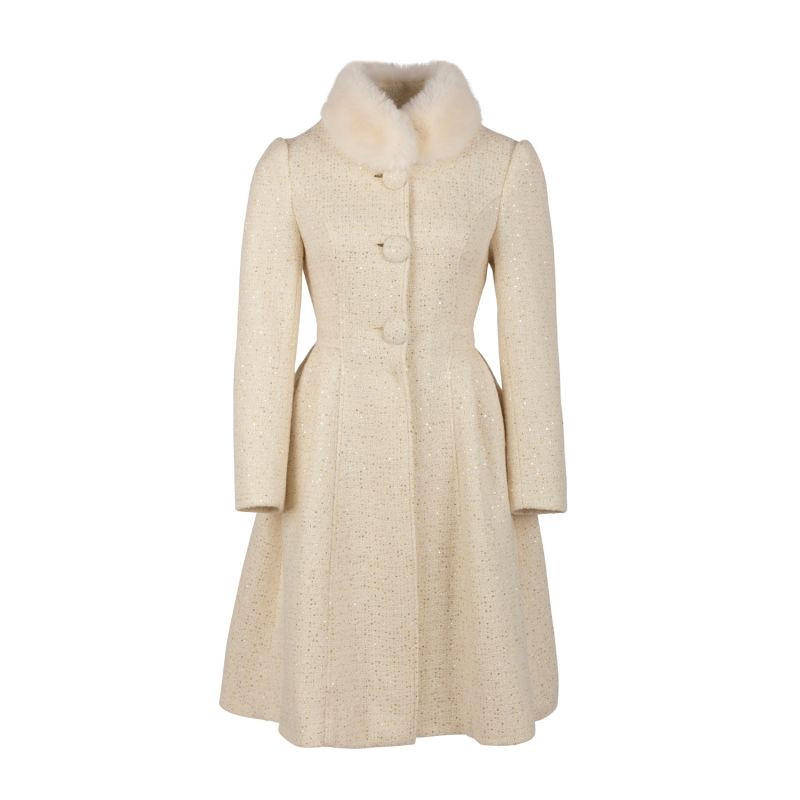 Cream faux fur trim swing coat outlet