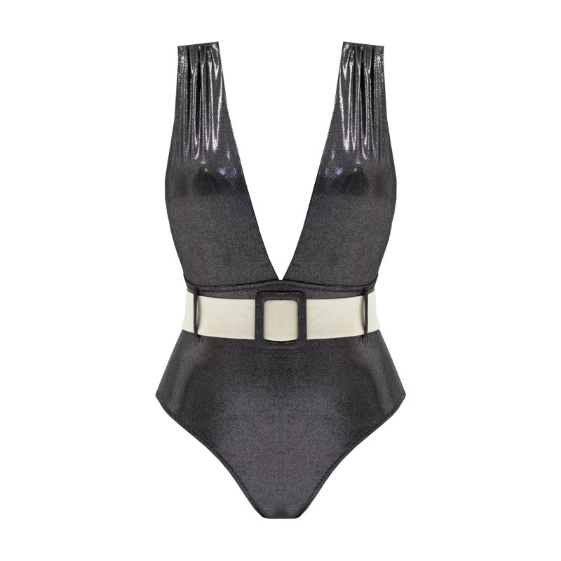 Starry Night One Piece Swimsuit With Belt Black Aulala Paris Wolf