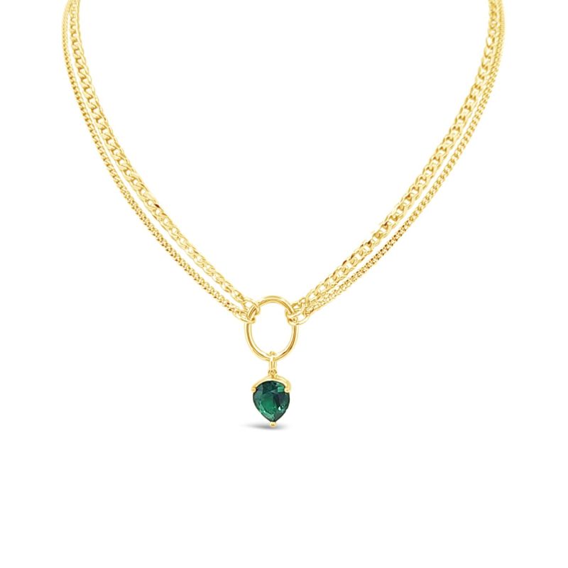 Statement Curb Necklace - Emerald-Gold image