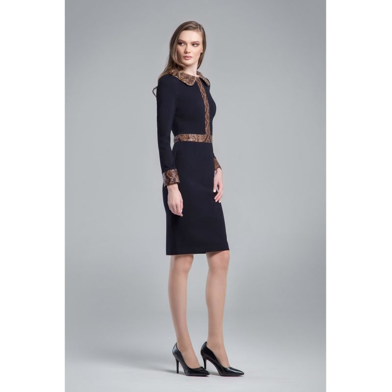 Lynn Black Jersey Dress With Snake-Effect Trim image