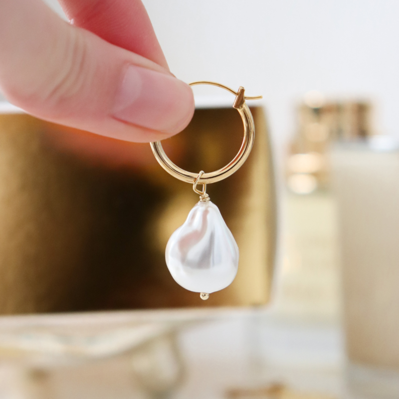 Steel Me Yellow Gold Baroque Pearl Hoop Earrings image